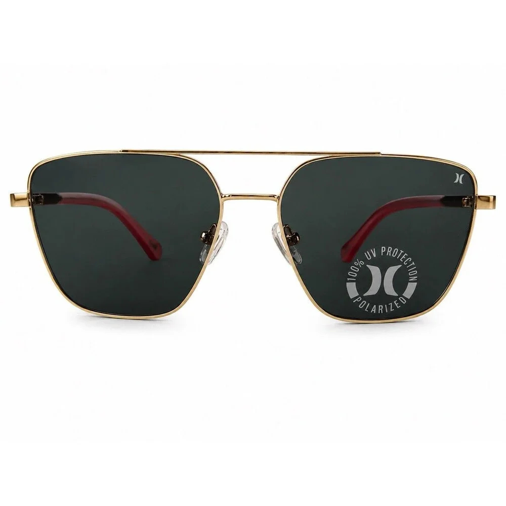 Hurley Polarized Aviator Sunglasses Gold Frame Black Lenses UV400 NWT